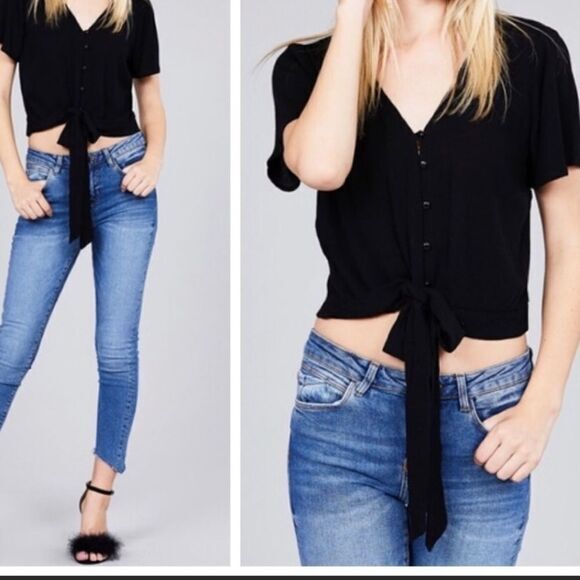 Cropped Tie Front Top - Picture 4 of 8